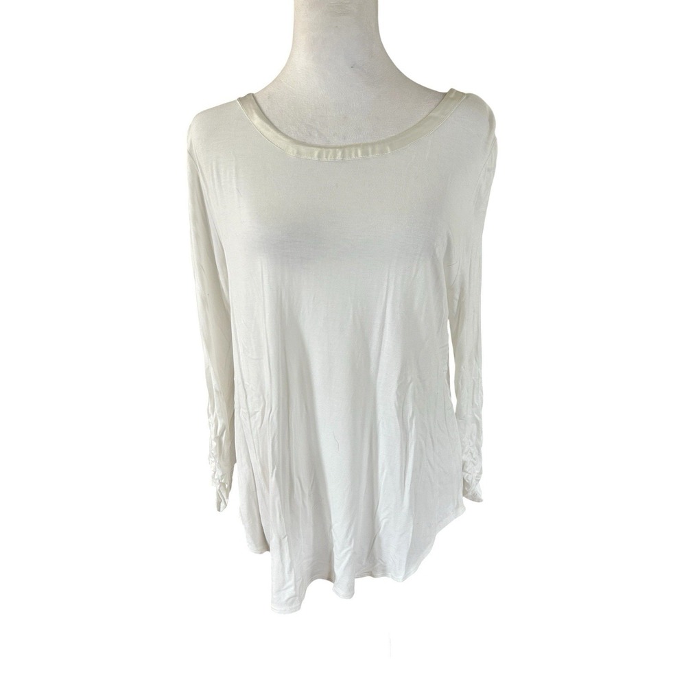Alfani White Blouse Tunic Ruched Sleeves SZ L